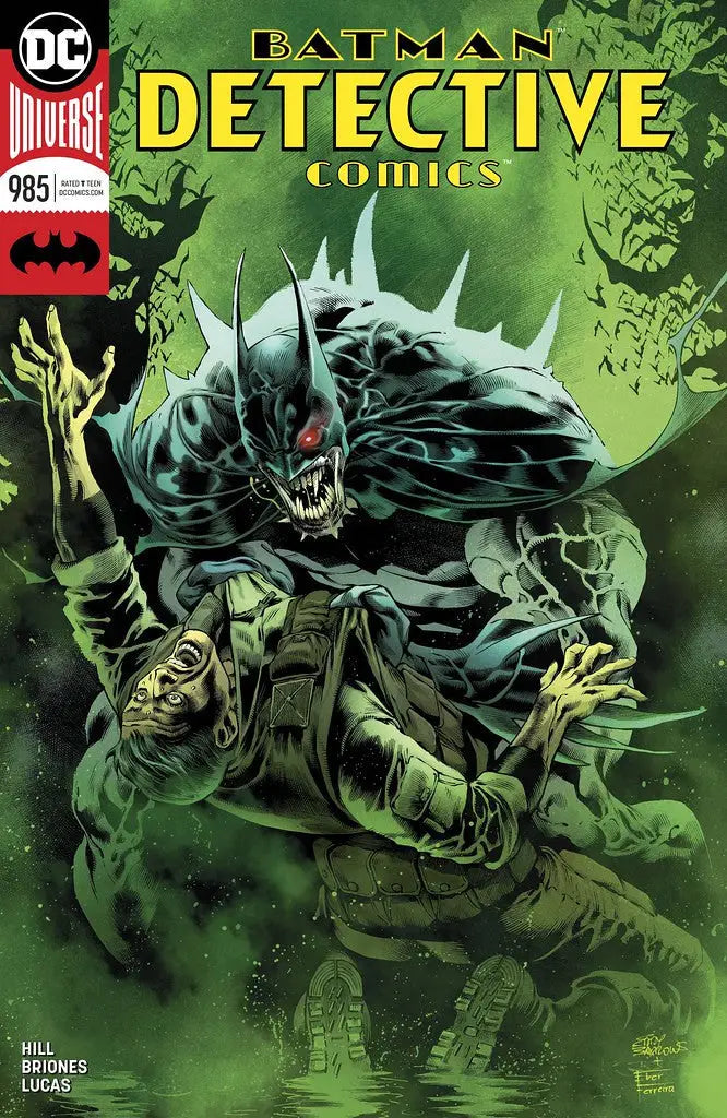 Comic book cover of Detective Comics #985 featuring a monstrous Batman