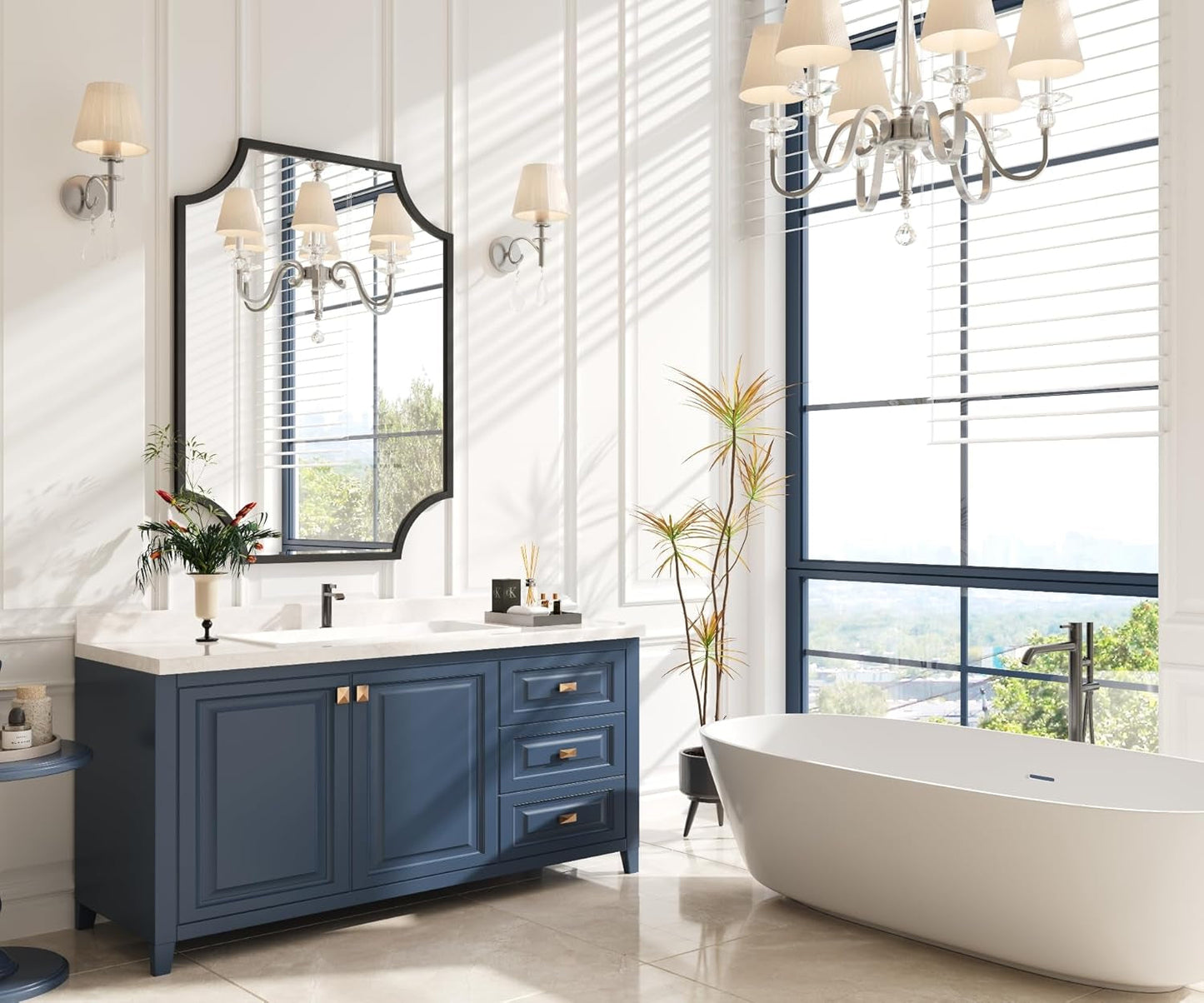 30"X40" Large Black Bathroom Mirror for Wall, Gold Scalloped Vanity Mirror Bevelled Framed Decorative Mirror for Master Bath Half Bath Entrance Hallway Fireplace Bedroom Living Room-4