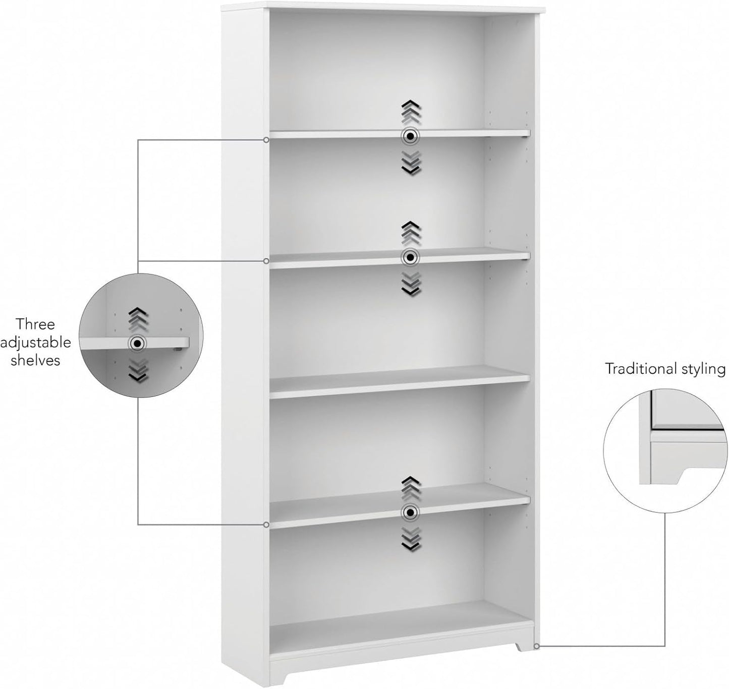 Bush Cabot Collection White Tall 5 Shelf Bookcase Unit-4