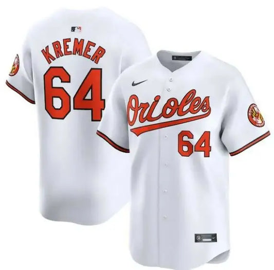 White Dean Kremer Baltimore Orioles Nike Home Limited Player Jersey displayed on a mannequin