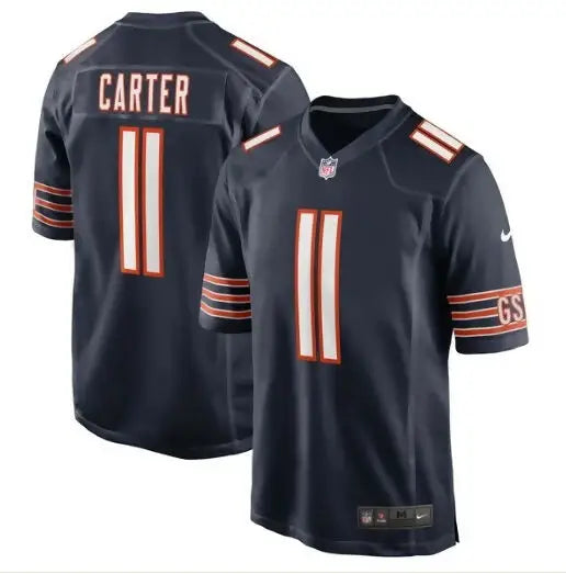 Dark blue Chicago Bears Nike Game Jerseys with orange and white accents