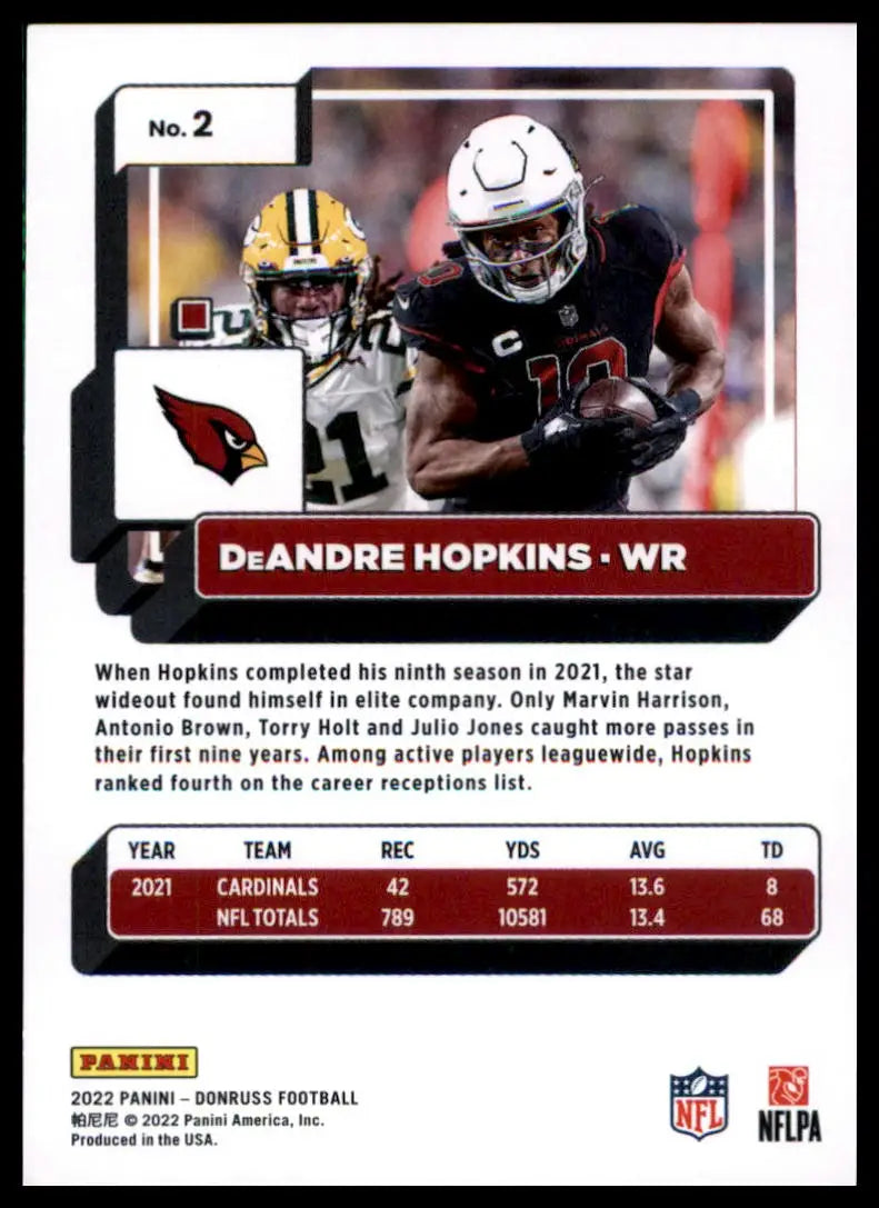 DeAndre Hopkins football card from 2022 Donruss Arizona Cardinals collection