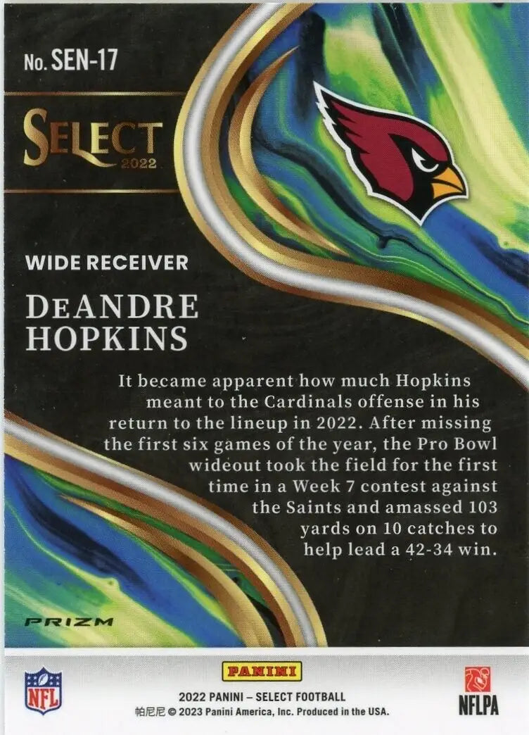 DeAndre Hopkins football card from Panini Select Sensations 2022 Arizona Cardinals