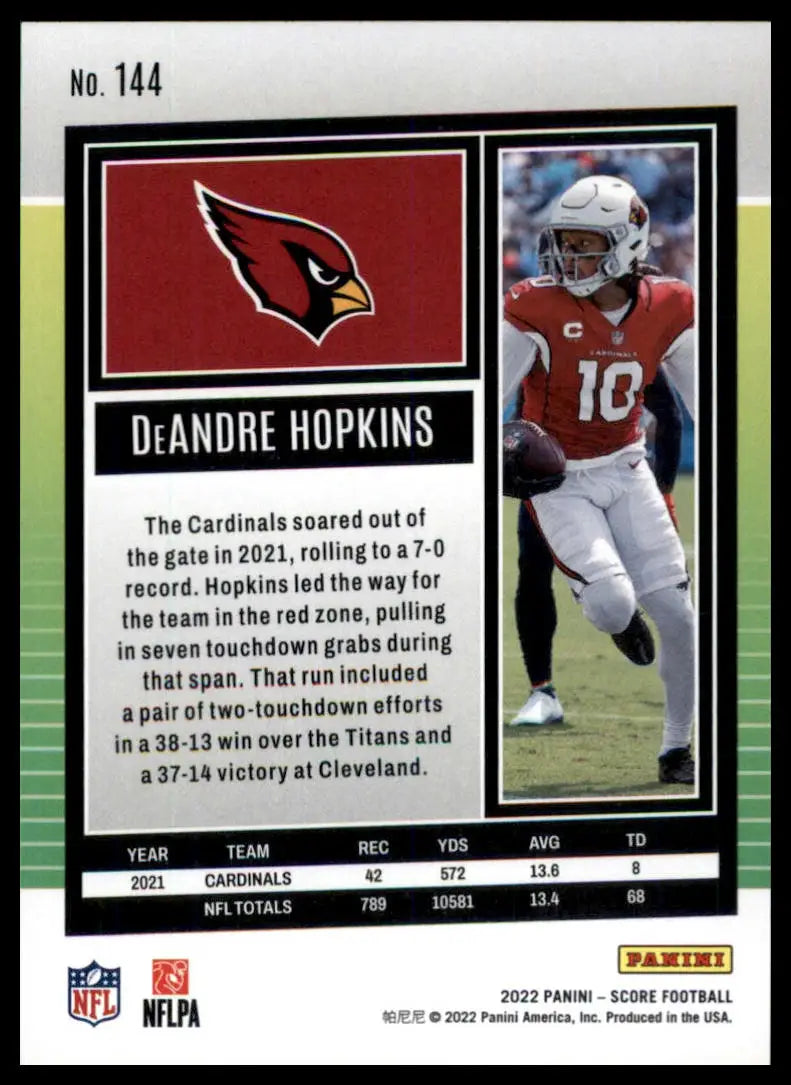 DeAndre Hopkins football card from 2022 Score Arizona Cardinals collection