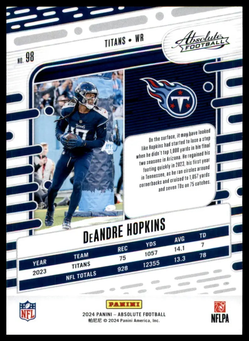 DeAndre Hopkins football card from Panini Absolute 2024 Tennessee Titans collection
