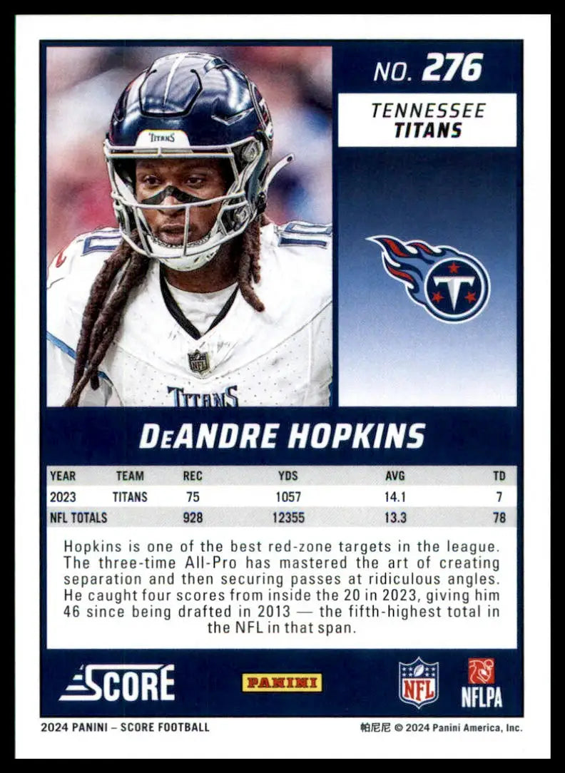 DeAndre Hopkins 2024 Score football card featuring Tennessee Titans player