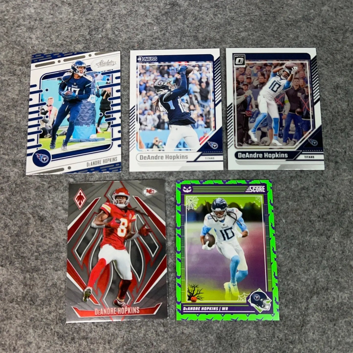 Collection of six DeAndre Hopkins football trading cards for Titans and Chiefs 2024 NFL Panini