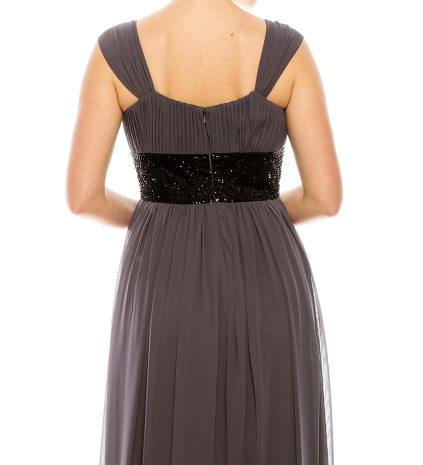 Decode, Dark Grey Ruched, & Empired Waisted Chiffon Maxi Gown SIZES 4/6/8 Available!