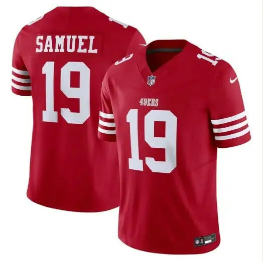 Red San Francisco 49ers Deebo Samuel Nike Vapor F.U.S.E. jersey front and back
