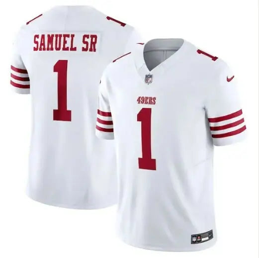 White San Francisco 49ers Deebo Samuel Sr Nike Vapor F.U.S.E. Limited Jersey with red numbers