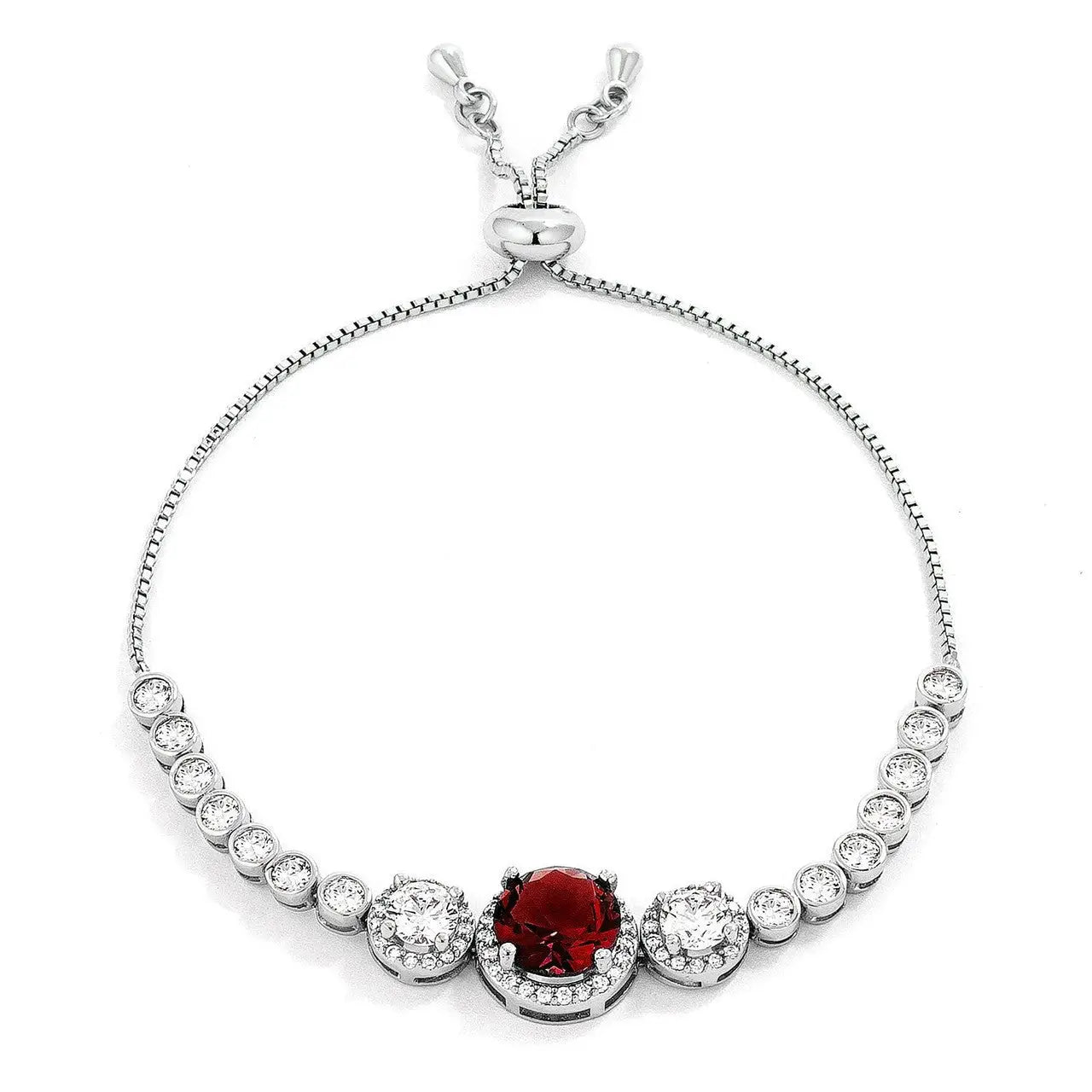 Deep Red and Clear CZ Bolo Style Tennis Bracelet - Bracelets