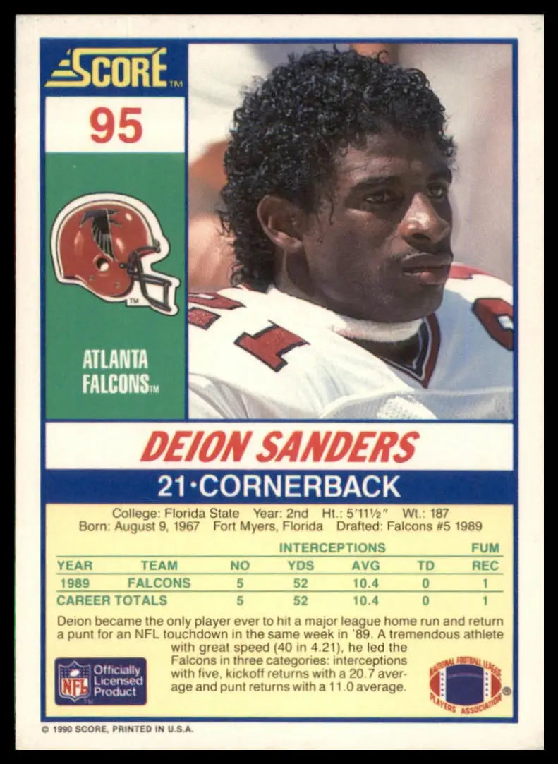 Deion Sanders football card from 1990 Score #95 Atlanta Falcons full view