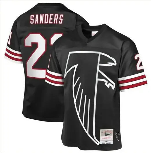 Black Atlanta Falcons football jersey featuring Deion Sanders 1992 Throwback design