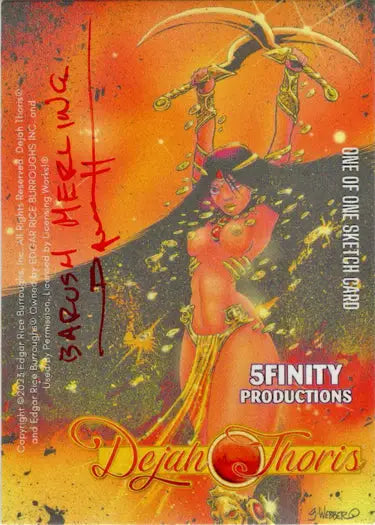 Colorful promotional poster featuring belly dancer for Dejah Thoris Barush Merling sketch card