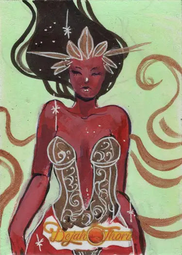 Stylized red-skinned figure with white hair on Dejah Thoris 5finity sketch card