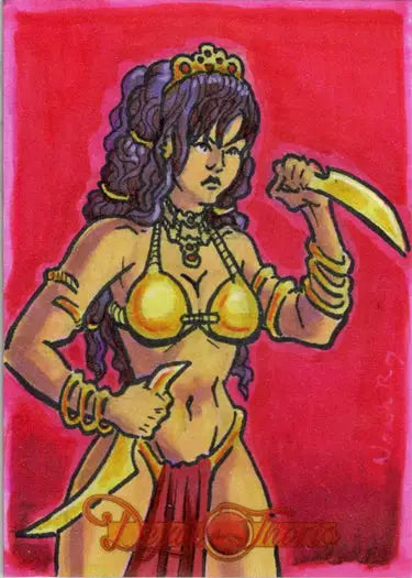 Stylized warrior woman with curved blade on Dejah Thoris 2023 Noah Ray sketch card