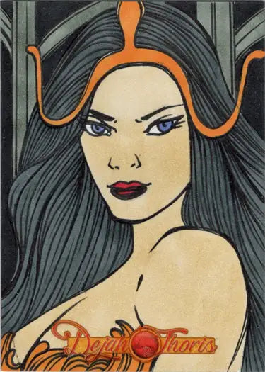 Stylized portrait of a woman with long dark hair on Ulisses Gabriel Sketch Card