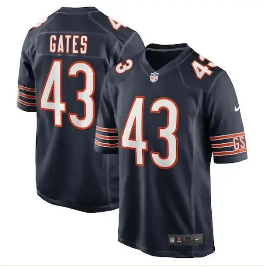 Dark blue DeMarquis Gates Chicago Bears Nike game jersey with number 43 and name GATES
