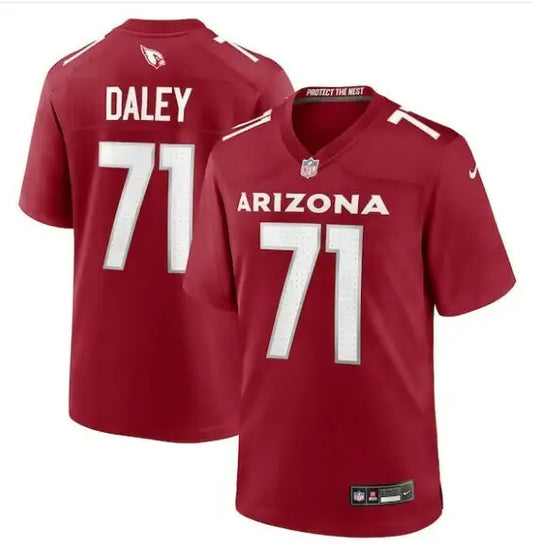 Red Arizona Cardinals Dennis Daley football jersey with number 71 and player name Daley