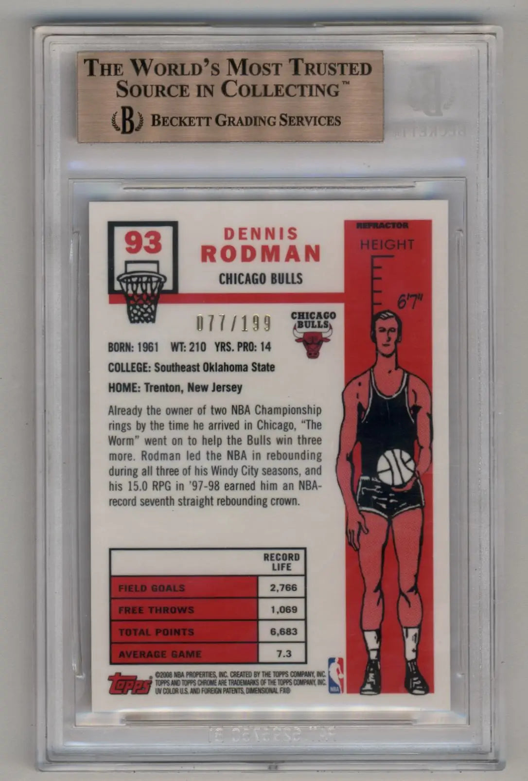 BGS-graded Dennis Rodman 2007-08 Topps Chrome Variations Refractors Orange card 077/199