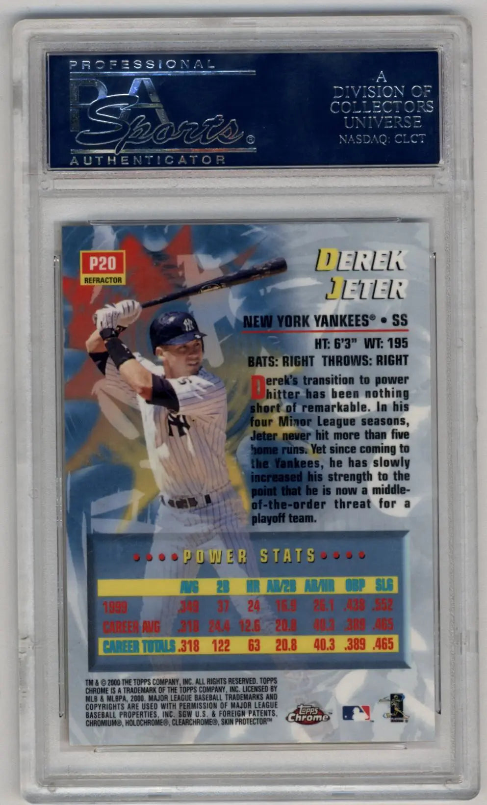 Derek Jeter 2000 Topps Chrome Power Players Refractor PSA 10 Gem Mint card