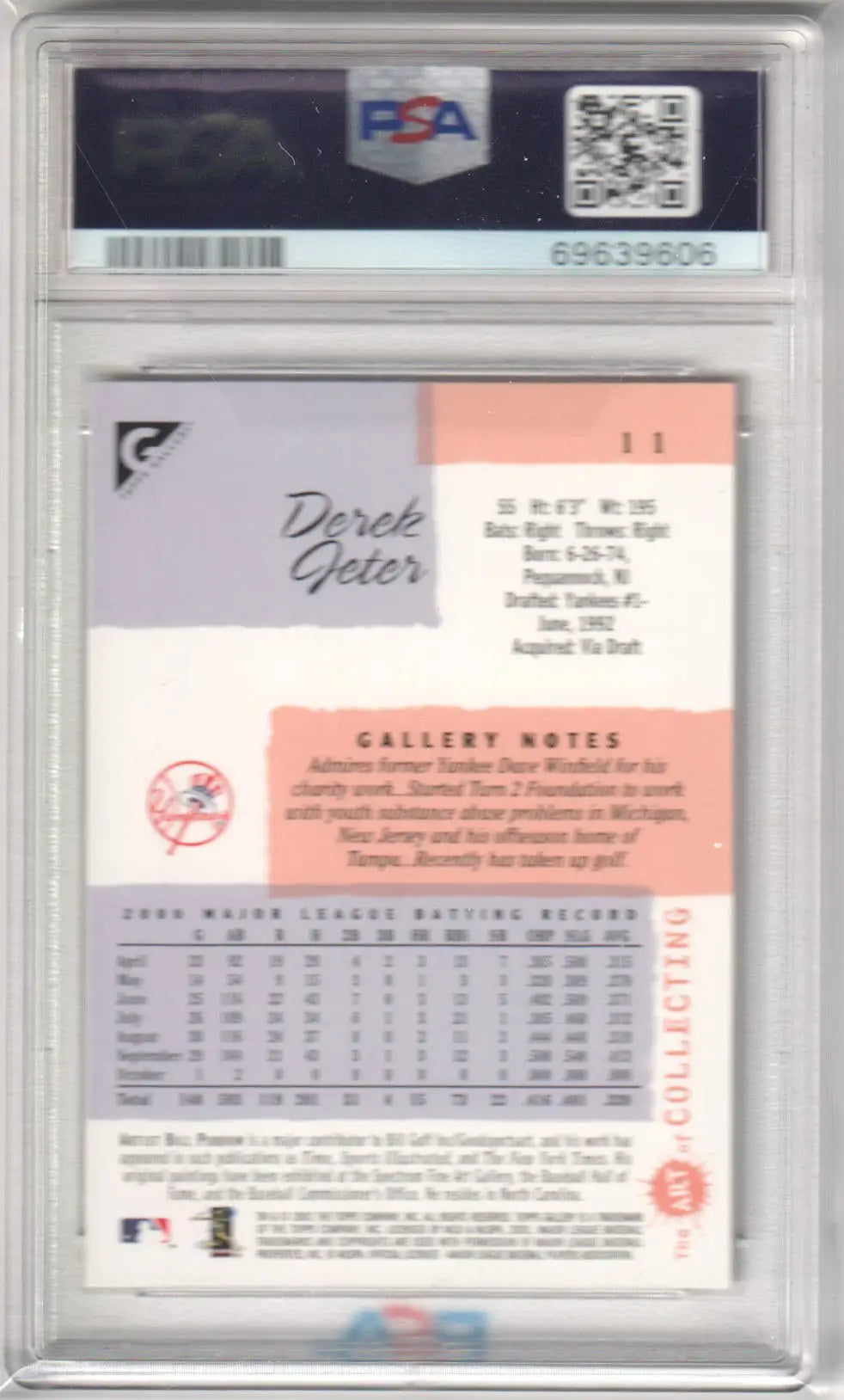 Graded Derek Jeter baseball card from Topps Gallery, PSA 9 Mint, Columbia Hobby