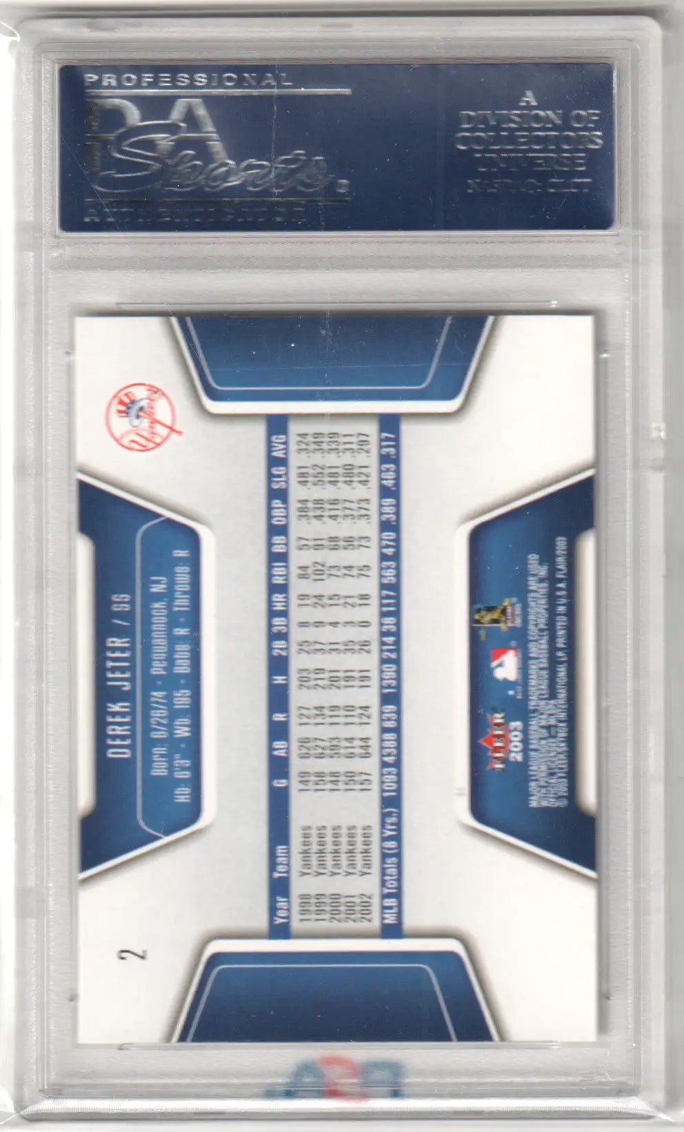 Graded Derek Jeter baseball card from Columbia Hobby, 2003 Flair Gem Mint PSA 10