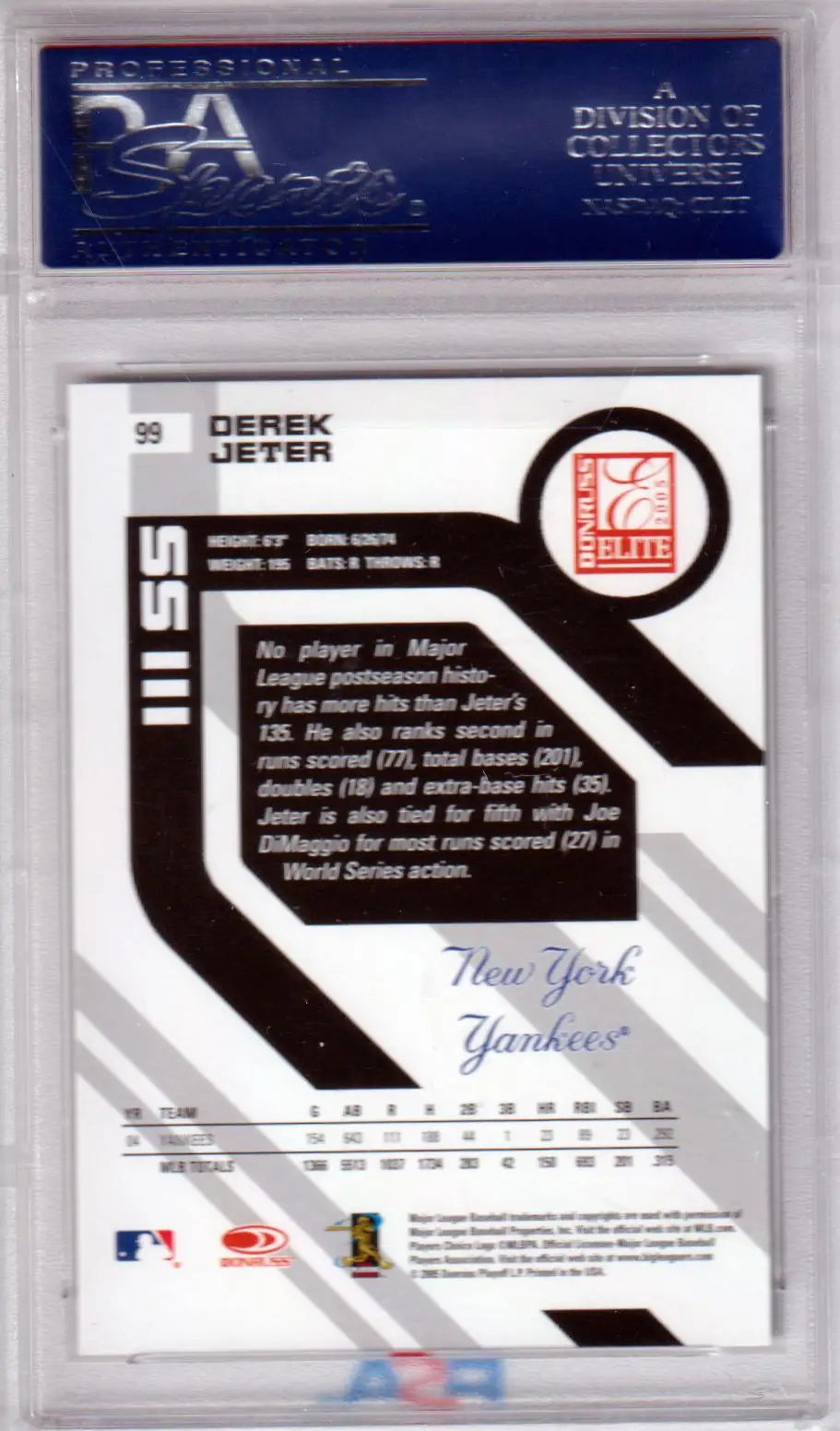 Derek Jeter baseball card from Donruss Elite 2005 PSA 10 GEM MINT YANKEES at Columbia Hobby