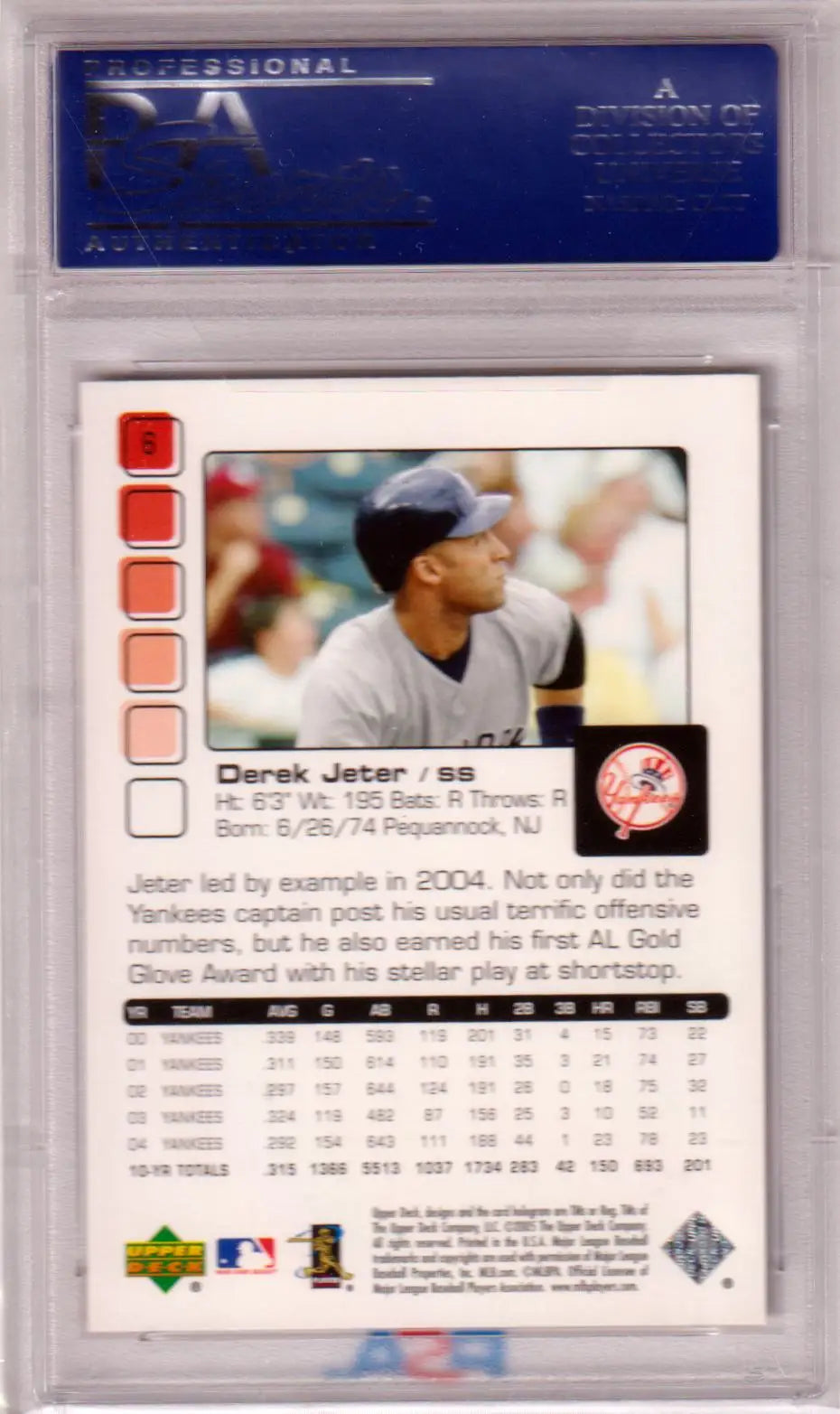 Derek Jeter baseball card from Upper Deck Pros 2005 YANKEES, PSA 10 GEM MINT