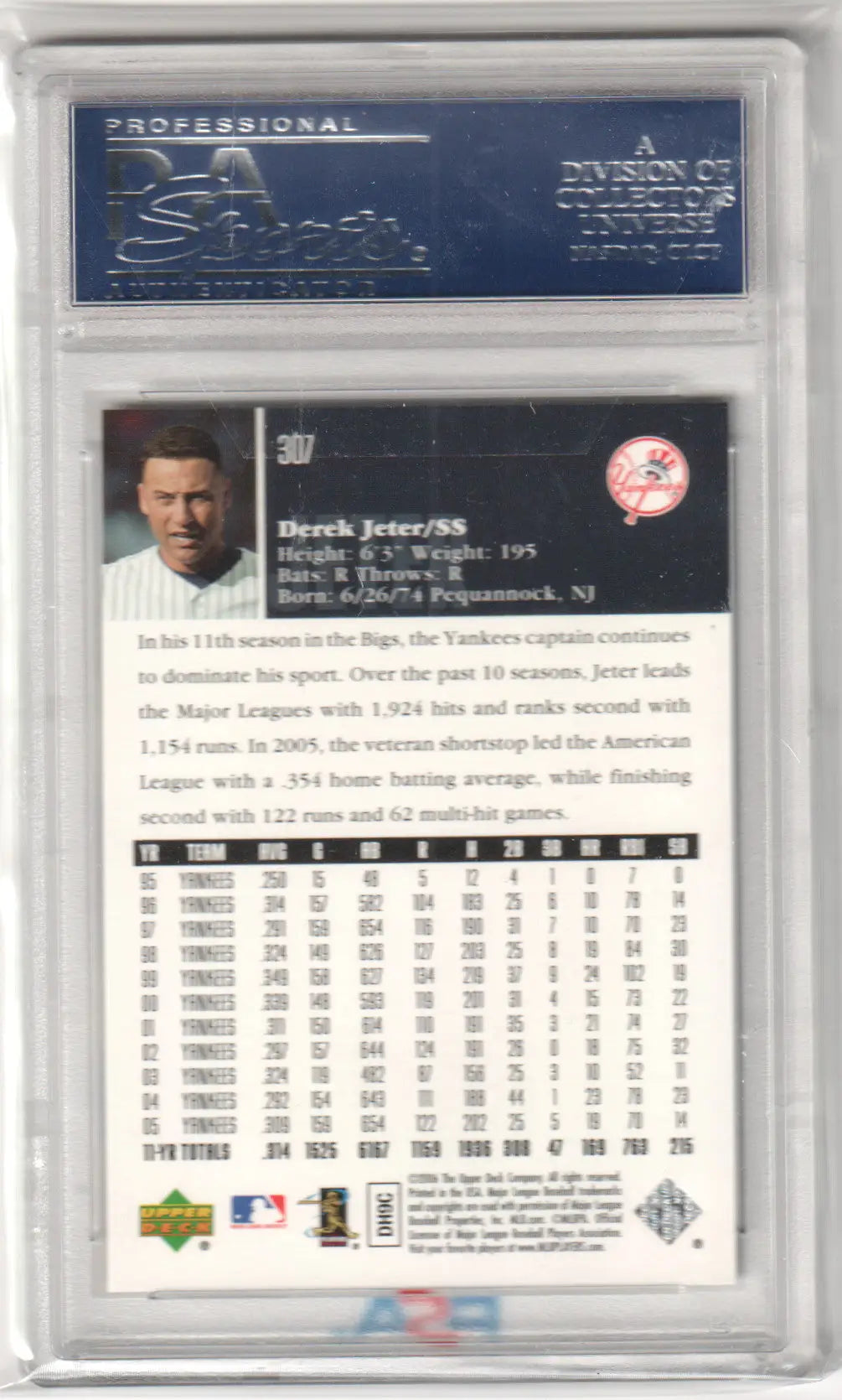 Graded Derek Jeter baseball card from Upper Deck 2006 in PSA 10 GEM MINT condition