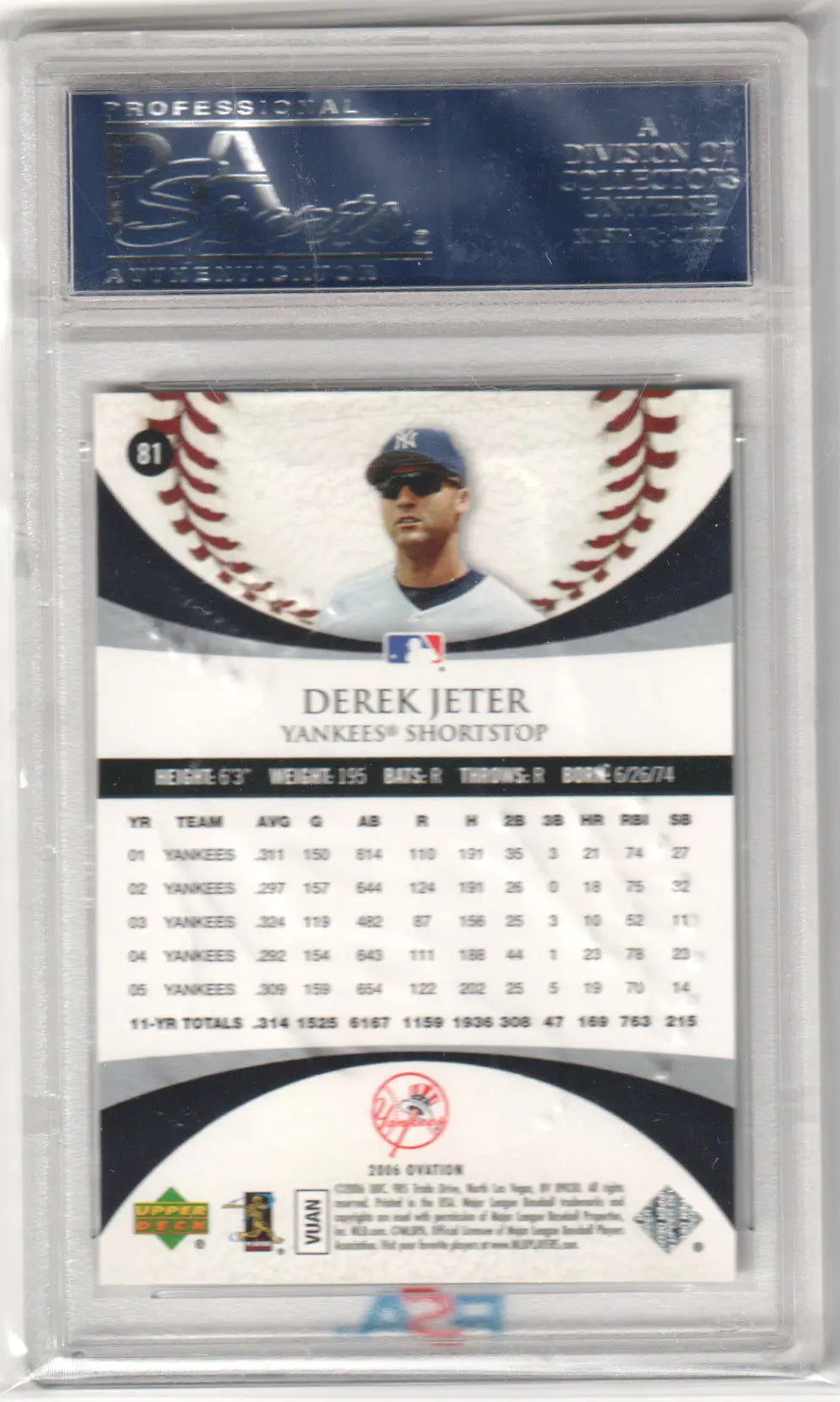 Derek Jeter baseball card from Upper Deck Ovation 2006, PSA 10 GEM MINT collectible at Columbia Hobby