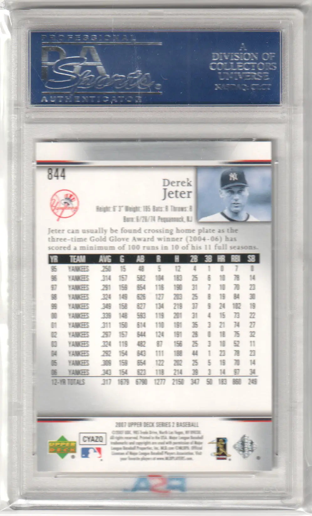 Derek Jeter baseball card from 2007 Upper Deck GEM MINT collection on Columbia Hobby