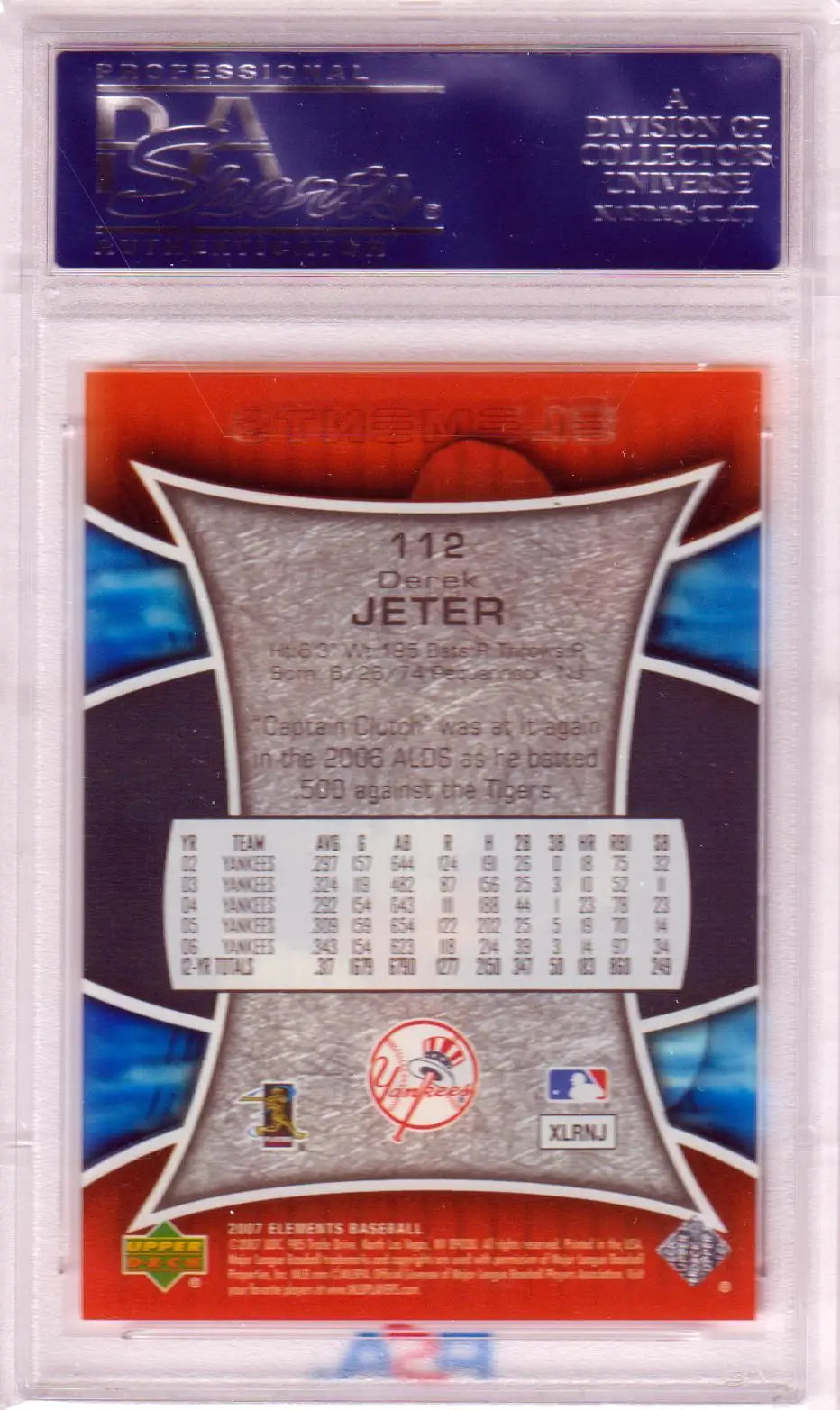Derek Jeter baseball card from Upper Deck Elements PSA 10 GEM MINT Columbia Hobby