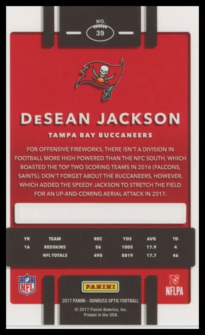 DeSean Jackson 2017 Donruss Optic football card Tampa Bay Buccaneers collectible