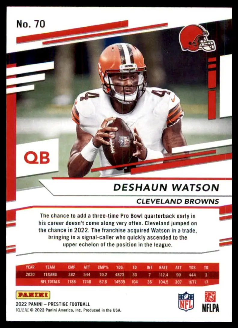 Deshaun Watson football card from Panini Prestige 2022 Cleveland Browns collection