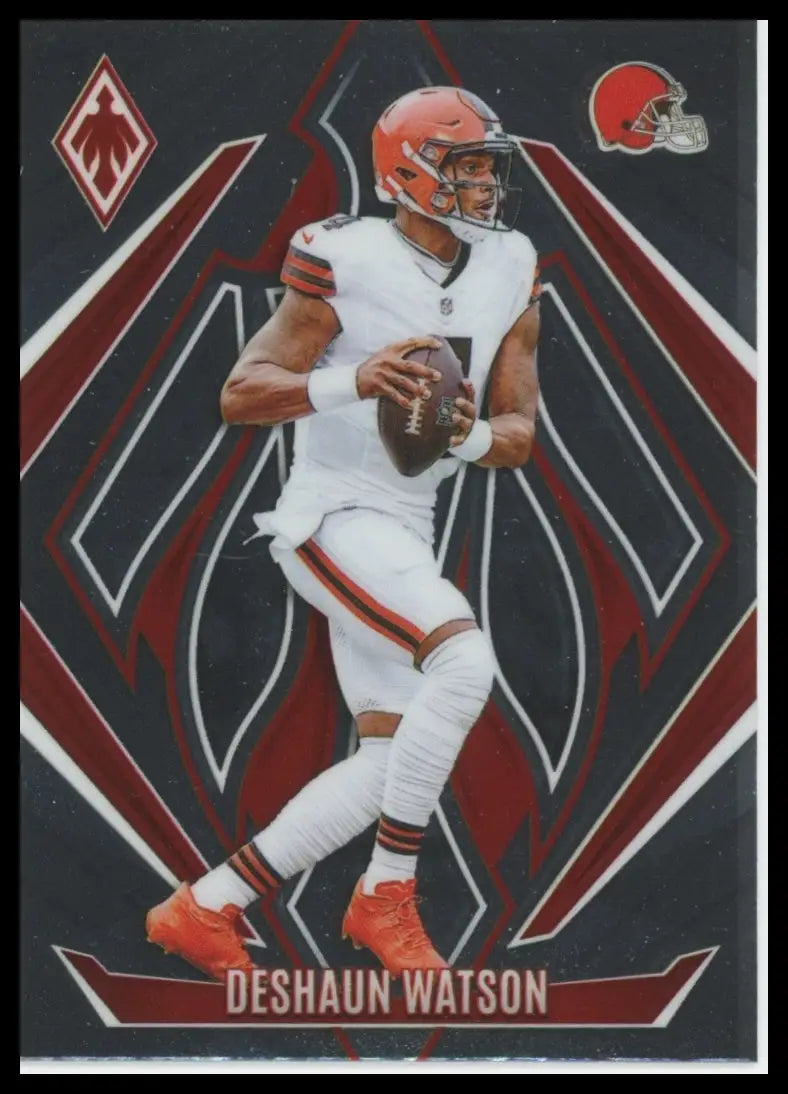 Football trading card of Deshaun Watson in white and brown Panini Phoenix uniform