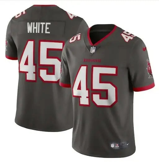 Dark grey Tampa Bay Buccaneers Nike Vapor Limited jerseys with red and white accents