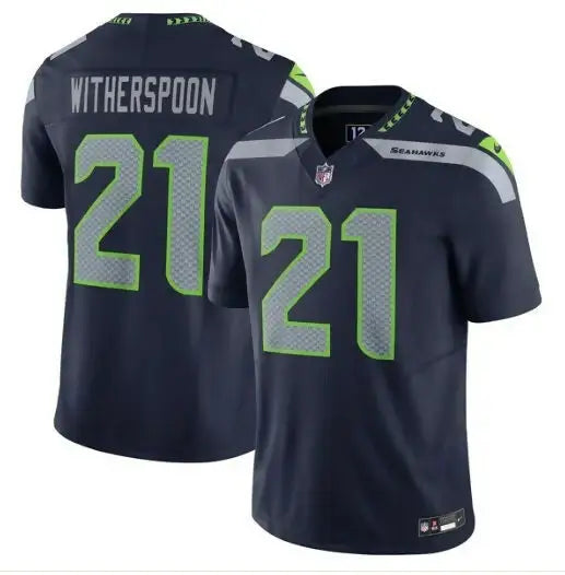 Navy blue Seattle Seahawks Devon Witherspoon Nike Vapor F.U.S.E. limited jersey with 21 on back and front