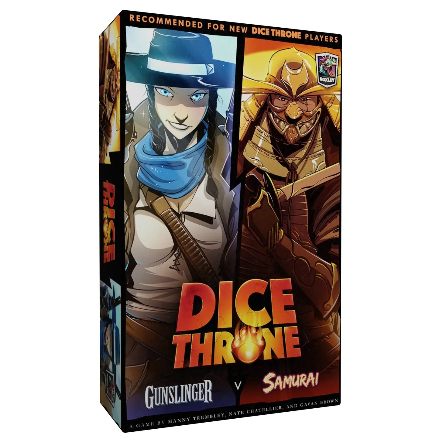 Dice Throne Gunslinger versus Samurai board game box featuring Dice Throne characters