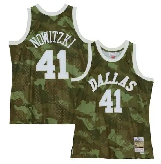 Dirk Nowitzki Dallas Mavericks ghost green swingman jersey with camouflage design