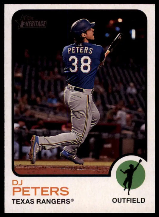 Baseball card of DJ Peters from 2022 Topps Heritage Texas Rangers series