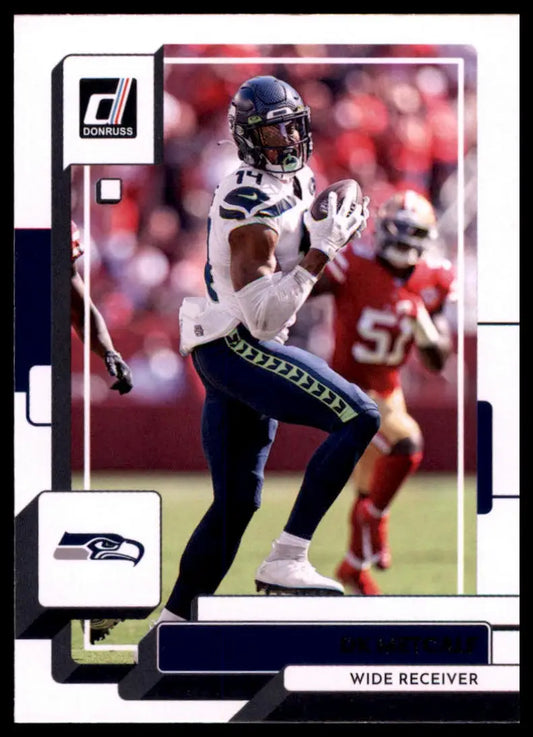 Football trading card of DK Metcalf from 2022 Donruss series for Seattle Seahawks