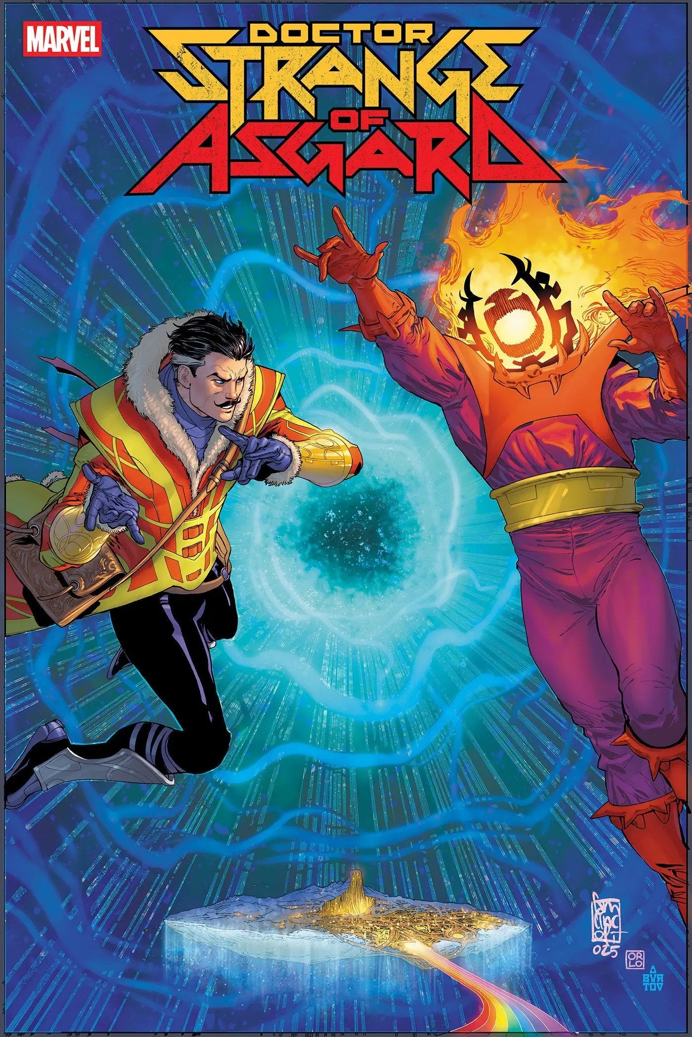 Comic book cover featuring Doctor Strange and Variant Doom by Giuseppe Camuncoli