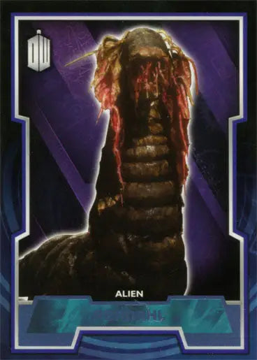 Menacing alien creature with glowing eyes on Doctor Who Blue Foil Parallel Card 141