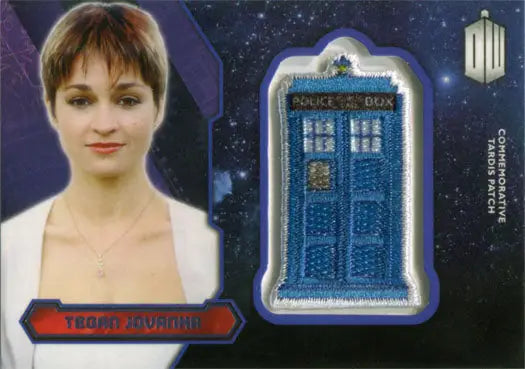 Blue police box TARDIS patch with purple foil from Doctor Who 2015 collectible series