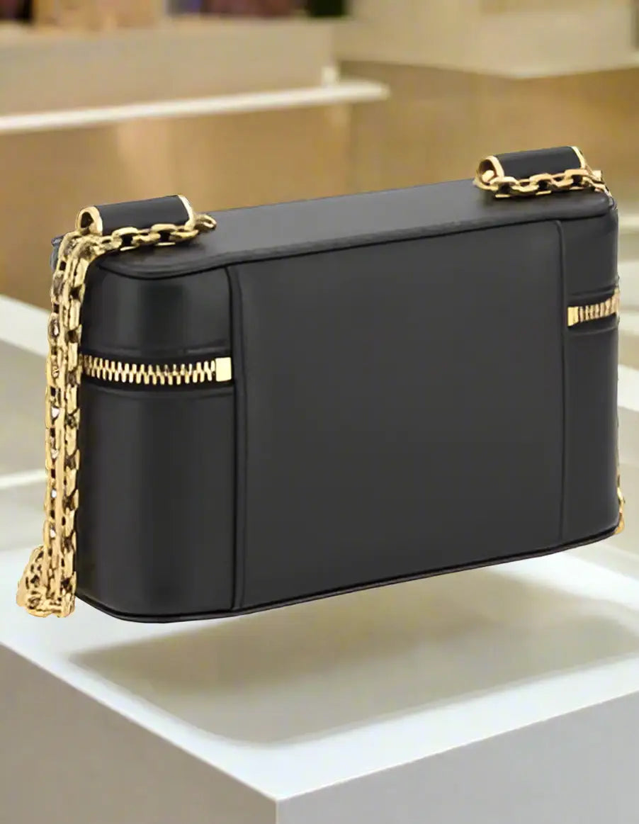 Dolce & Gabbana black leather Sicily shoulder bag with gold chain strap and zipper