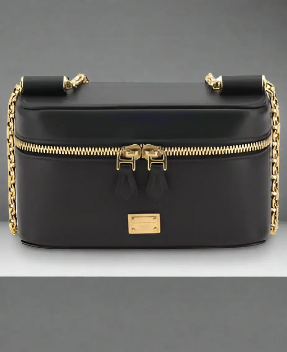 Dolce & Gabbana black leather SICILY shoulder bag with gold-tone chain strap