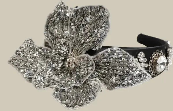 Gabbana Limoni Crystal women headband with beaded silver flower and sparkling gems
