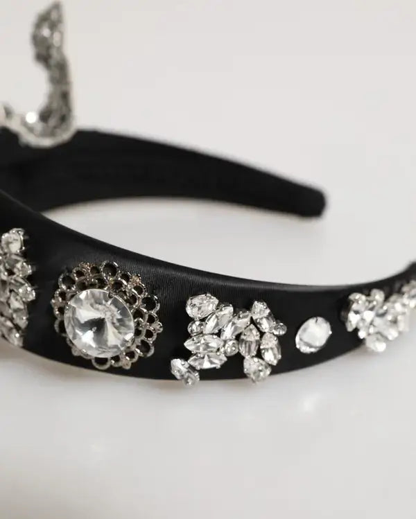 Black headband with clear rhinestones and large jewel, Dolce Gabbana Limoni crystal style
