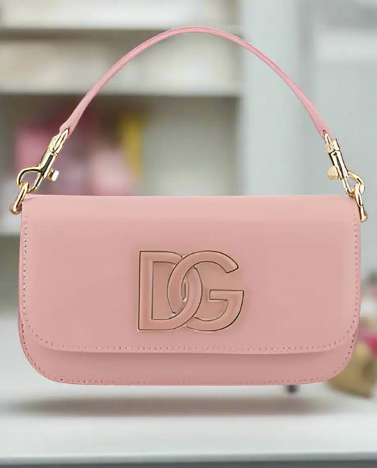 Gabbana pink logoed shoulder handbag with chain strap and gold DG logo